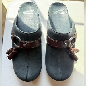 Dansko Black and Brown Slip-Ons shandi black leather tassel clogs size 36